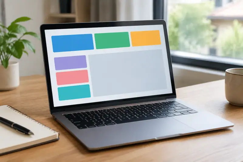CSS Flexbox düzeninde satır ve sütun olarak hizalanmış renkli kutular