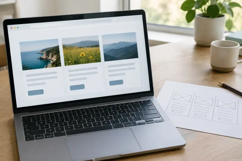CSS Grid ile üç sütunlu kart düzeninin ekranda görüntülenmesi