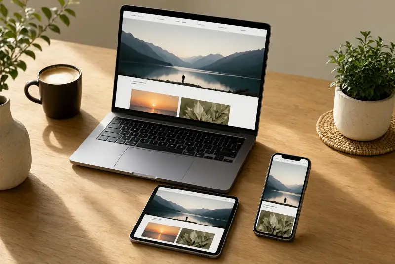 Laptop, tablet ve telefonda ekran boyutlarına göre farklı düzenlenen aynı web sayfası tasarımı